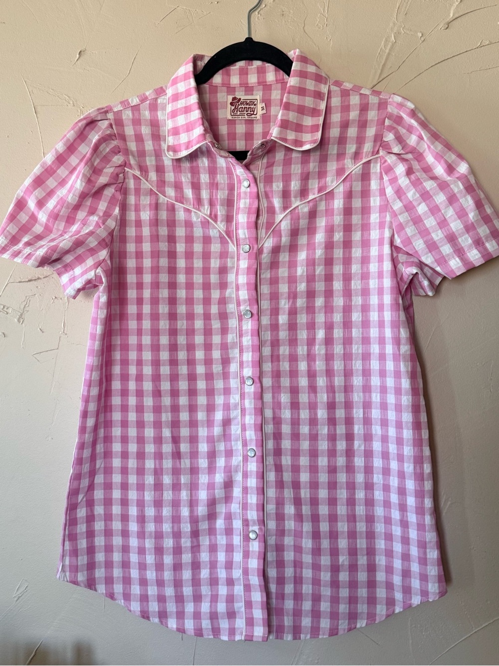 HOWDY HANNY Vintage Pink Gingham Western Snap-Front Shirt